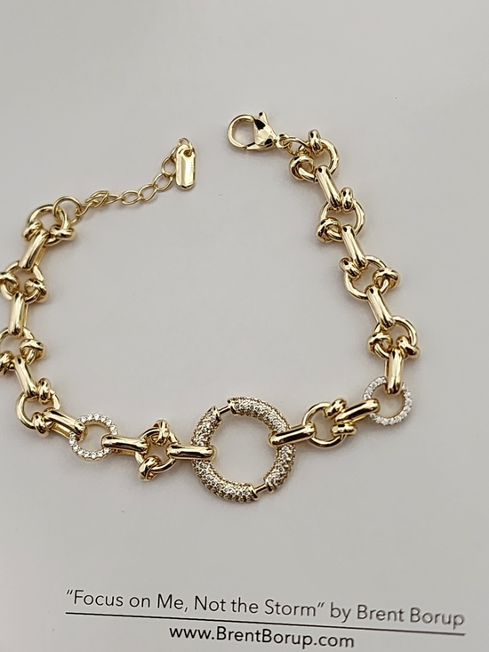The Unbranded Brand Jewelry - Unisex, 14k Gold Plated Gold Pavé Circle Link Bracelet